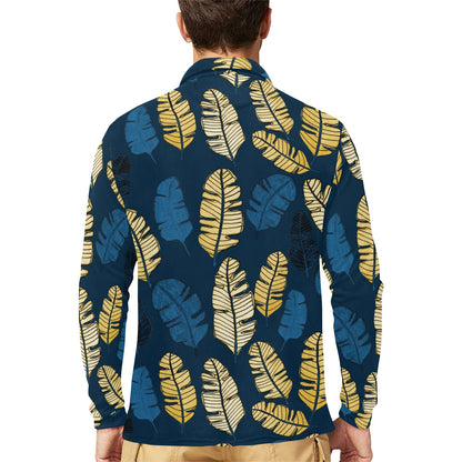 Banana Leaf Pattern Print Design BL09 Long Sleeve Polo Shirt For Men's