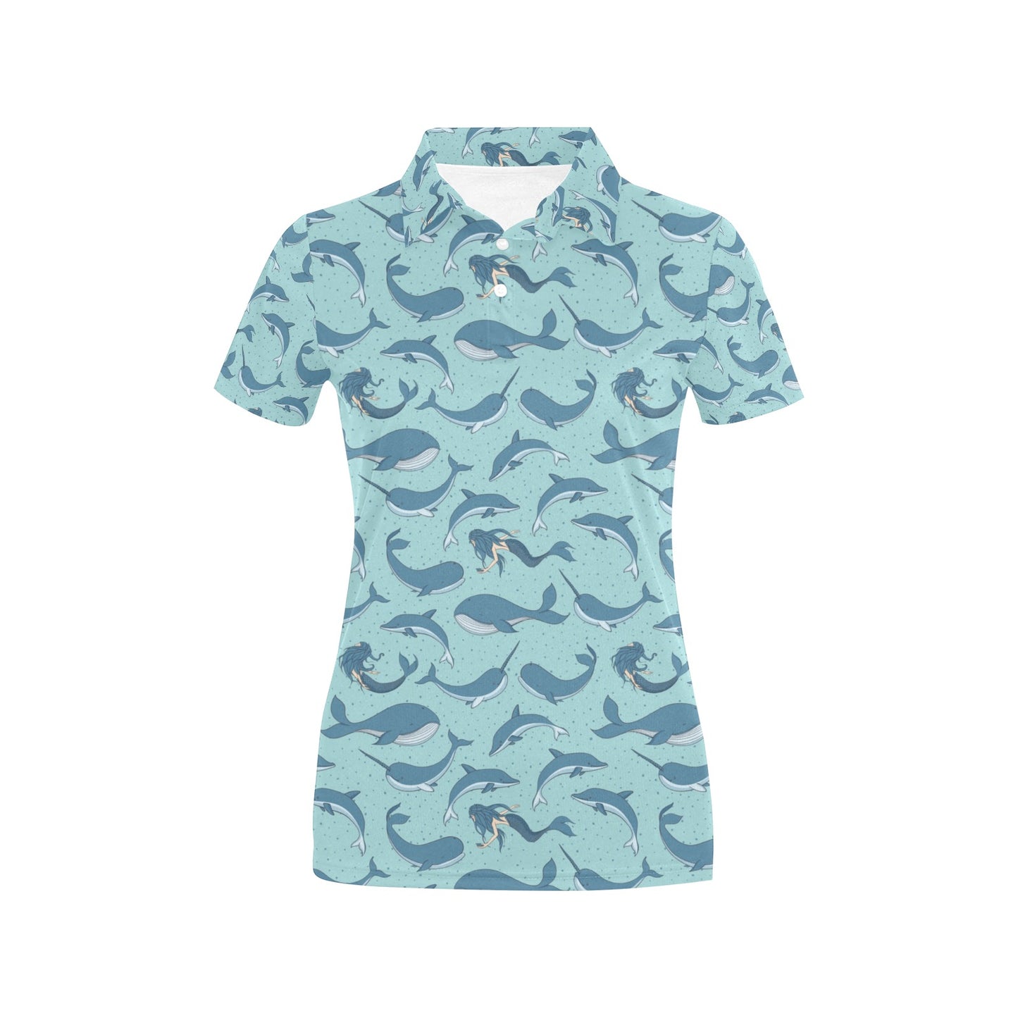 Narwhal Themed Print Women's Polo Shirt
