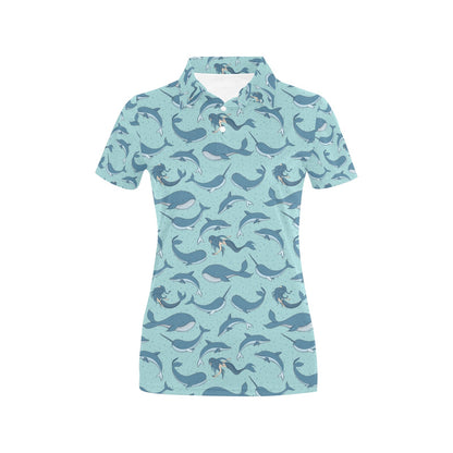 Narwhal Themed Print Women's Polo Shirt