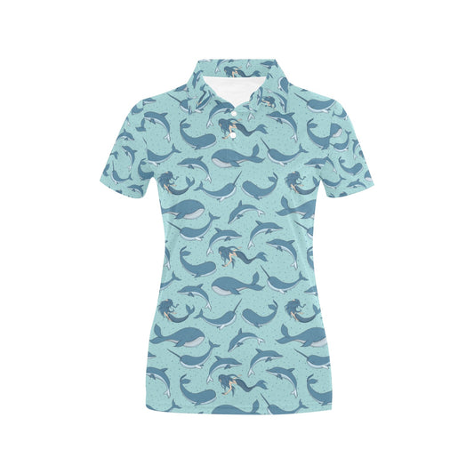 Narwhal Themed Print Women's Polo Shirt