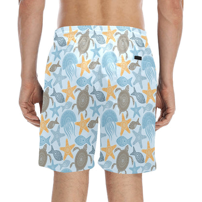 Polynesian Jellyfish Turtle Print Men's Swim Trunks Beach Shorts