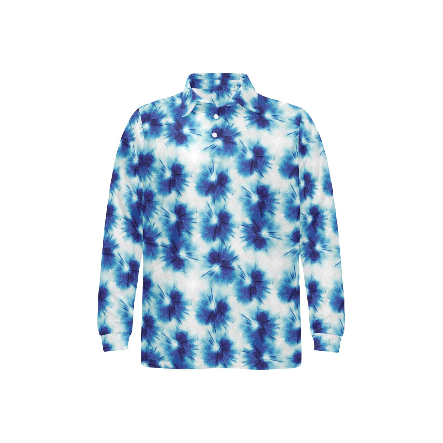 Tie Dye Blue Print Design LKS305 Long Sleeve Polo Shirt For Men's