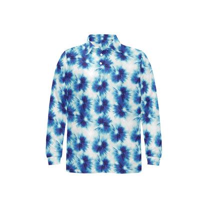 Tie Dye Blue Print Design LKS305 Long Sleeve Polo Shirt For Men's