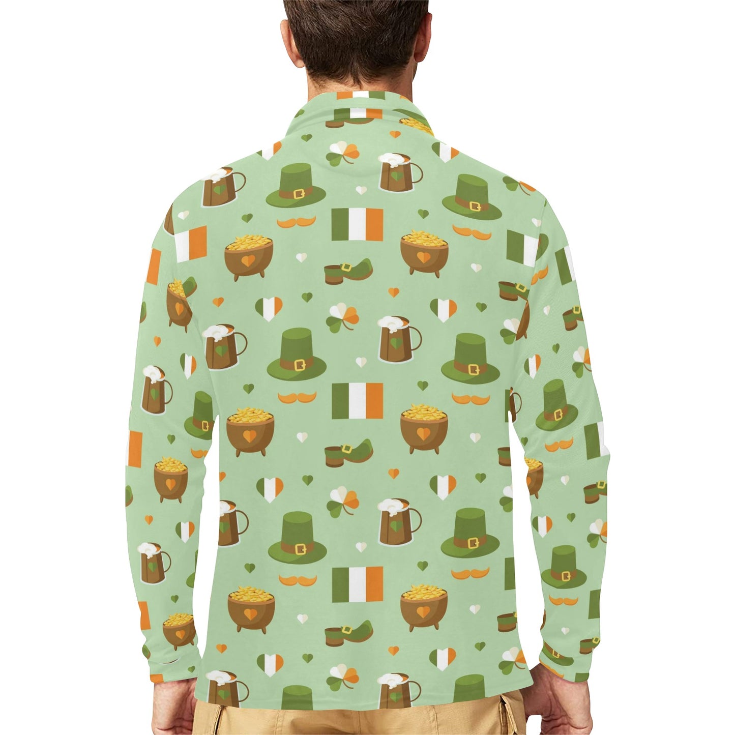 St Patricks Day Print Design LKS302 Long Sleeve Polo Shirt For Men's