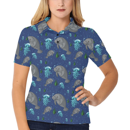 Manatee Pattern Print Design 01 Women's Polo Shirt