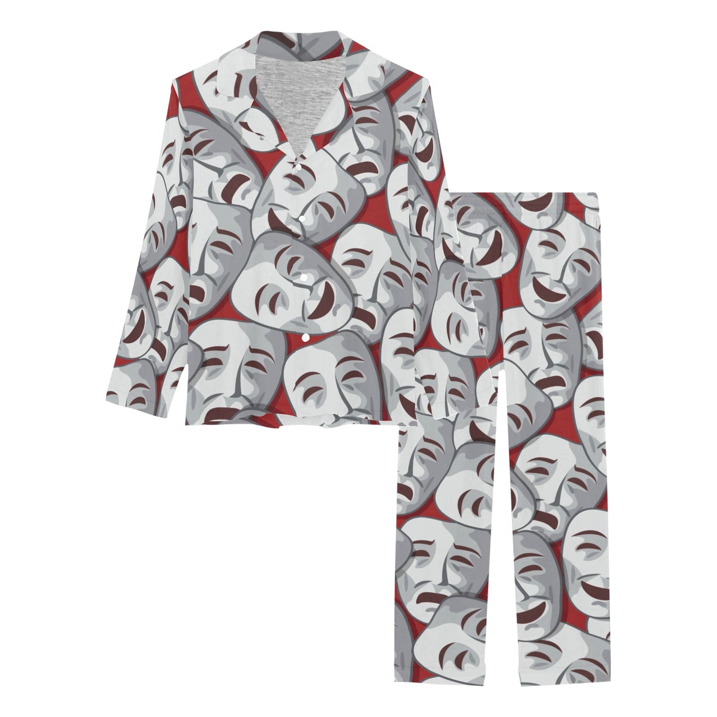 Acting Mask Pattern Print Design 01 Women's Long Pajama Set