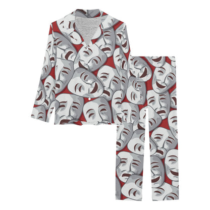Acting Mask Pattern Print Design 01 Women's Long Pajama Set