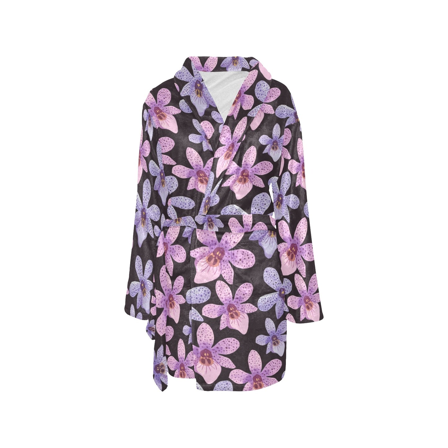 Orchid Pattern Print Design OR08 Women's Fleece Robe