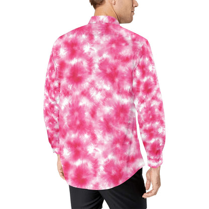 Tie Dye Pink Print Design LKS304 Men's Long Sleeve Dress Shirt