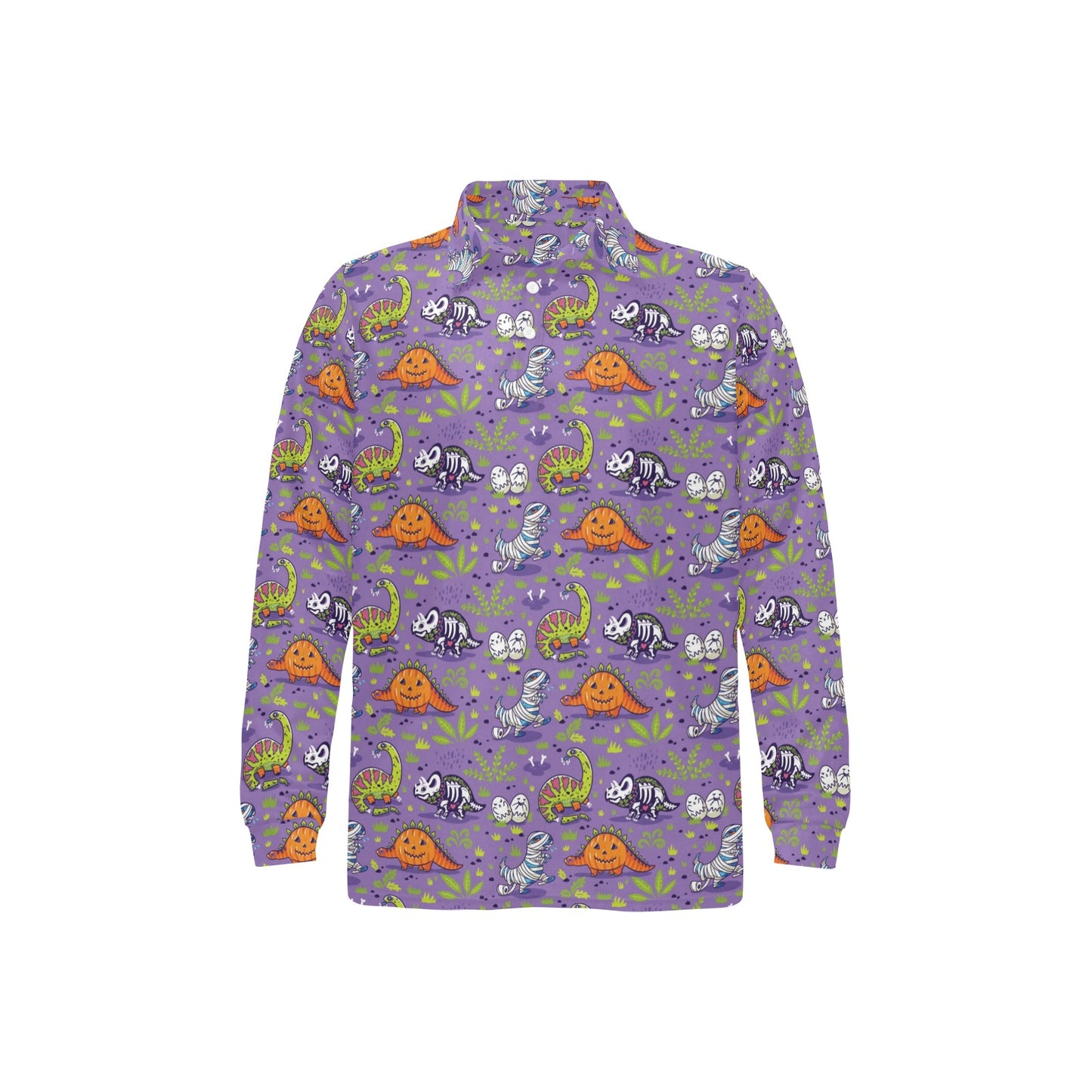 Zombie Dinosaur Print Design LKS302 Long Sleeve Polo Shirt For Men's