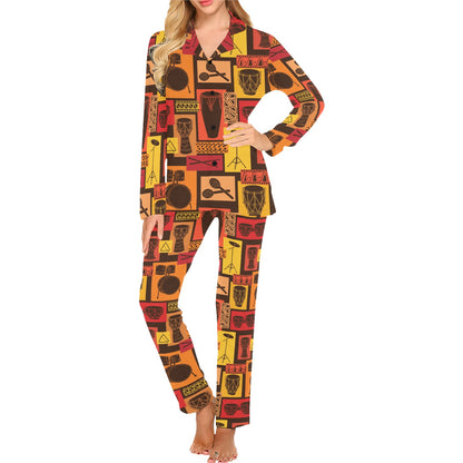 Percussion Pattern Print Design 02 Women's Long Pajama Set
