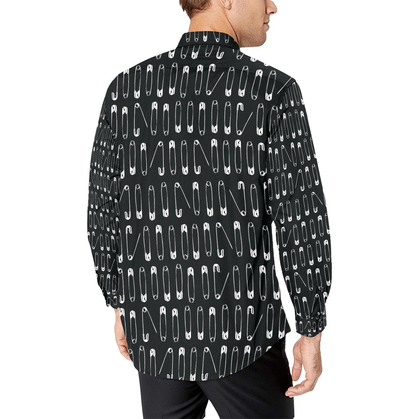 Safety Pin Print Design LKS302 Men's Long Sleeve Dress Shirt