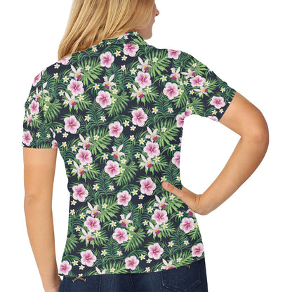 Hibiscus Tropical Print Design LKS309 Women's Polo Shirt