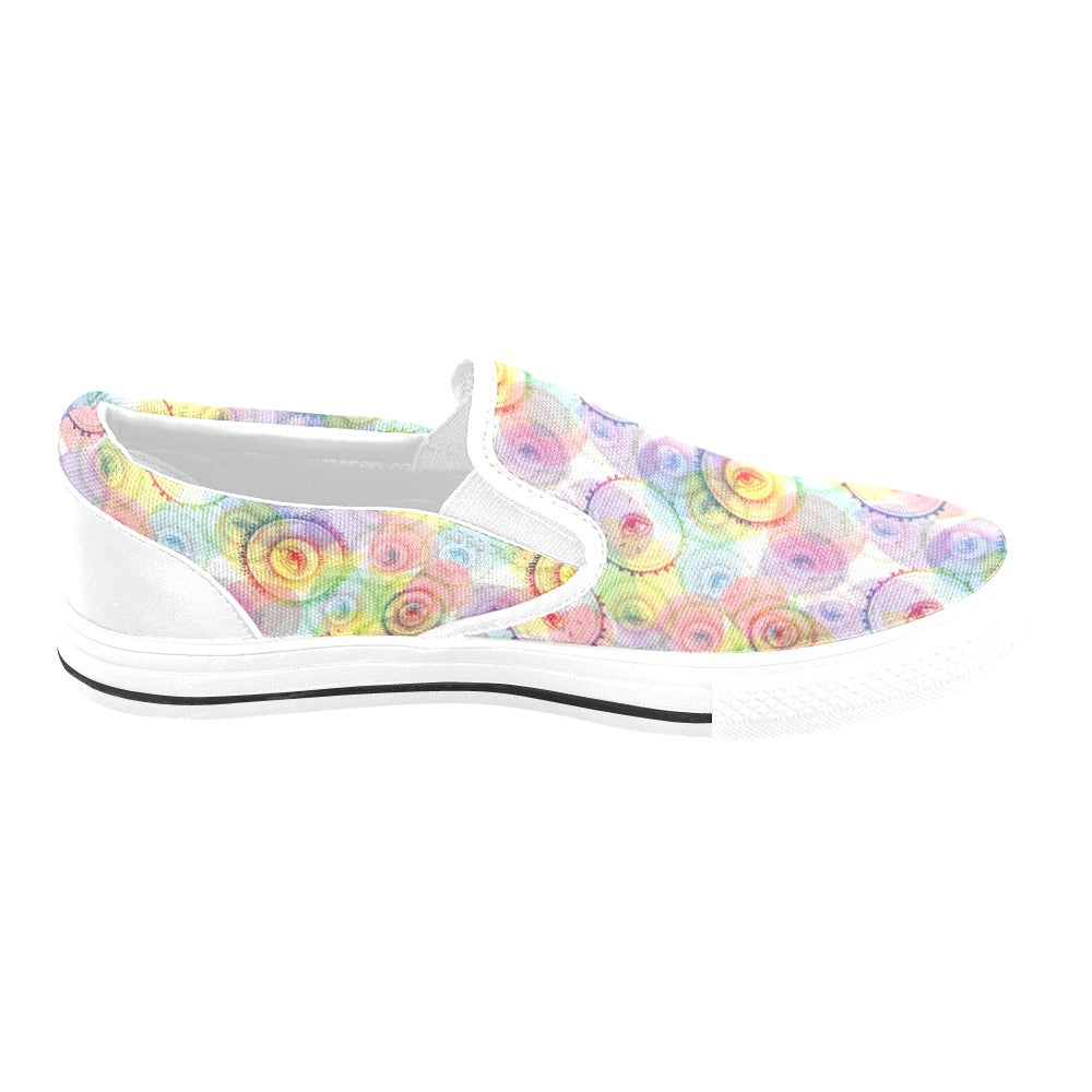 Third Eye Print Design LKS303 White Slip Ons Canvas Women's Shoes