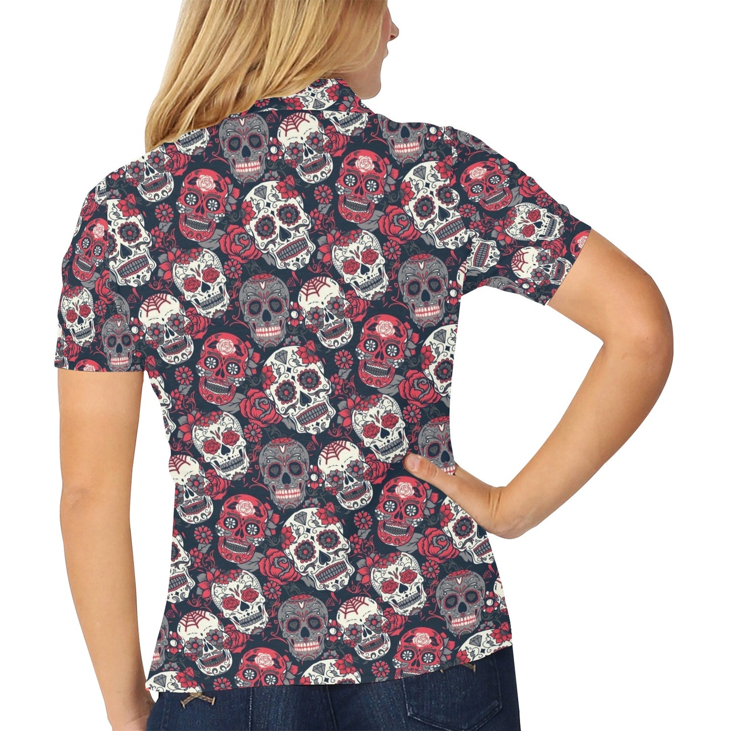 Sugar Skull Print Design LKS303 Women's Polo Shirt