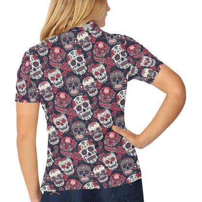 Sugar Skull Print Design LKS303 Women's Polo Shirt