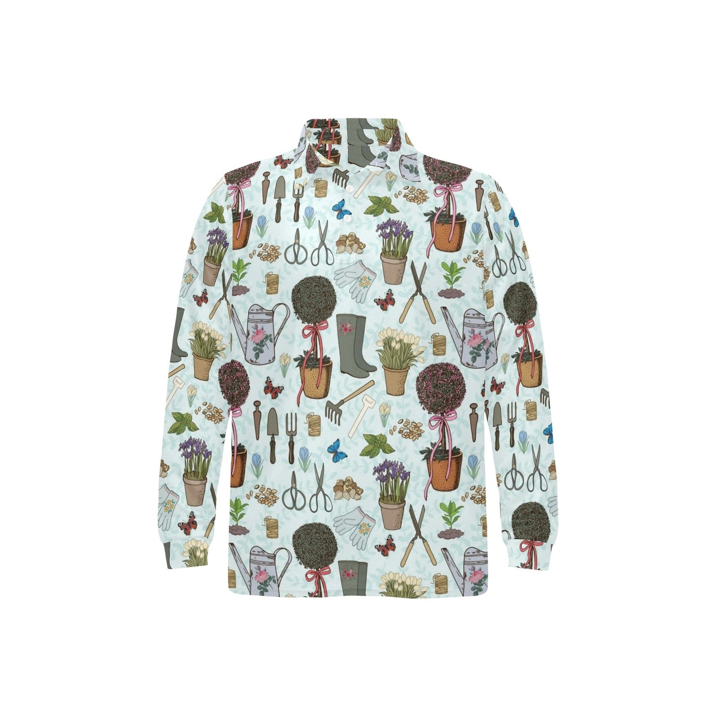Gardening Pattern Print Design G01 Long Sleeve Polo Shirt For Men's