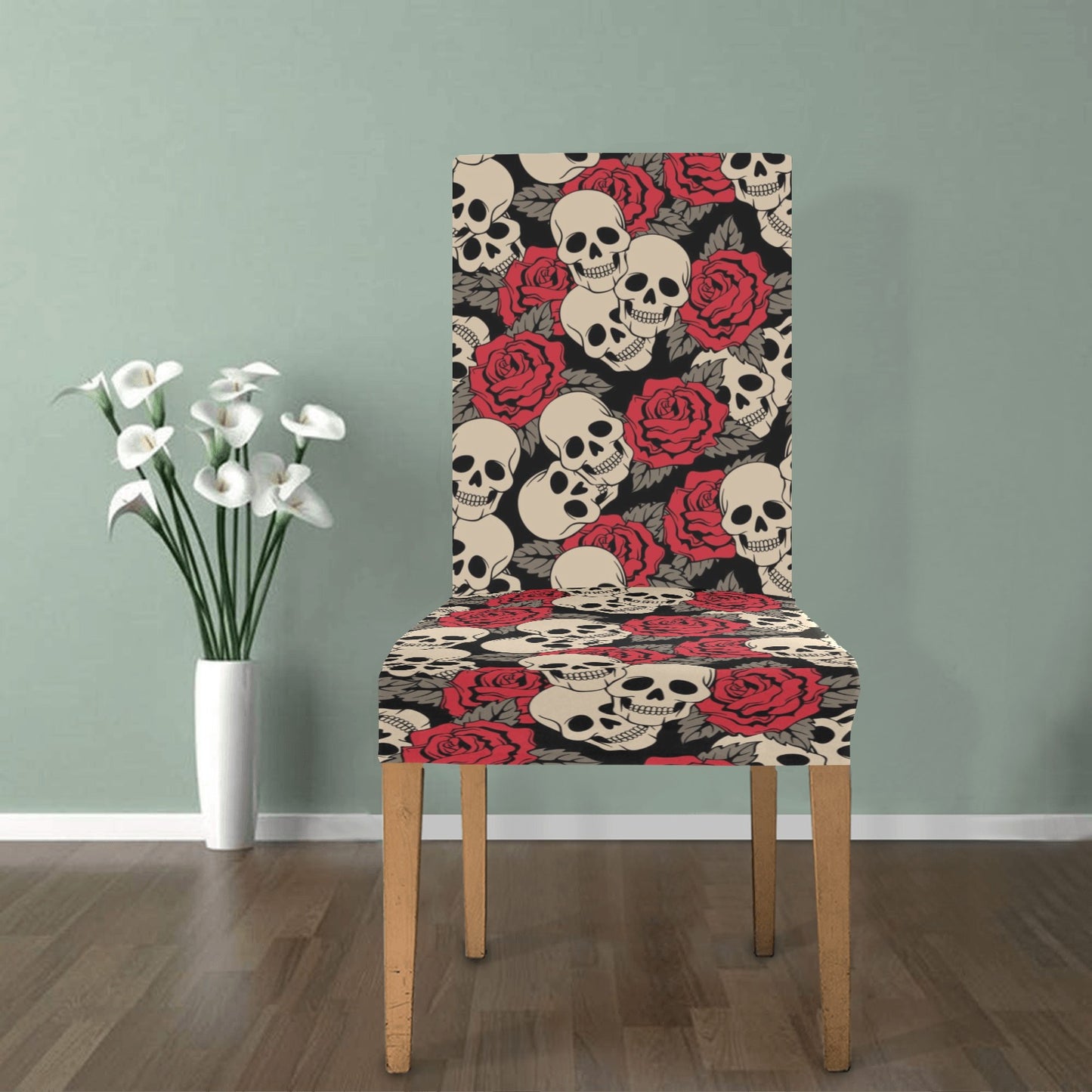 Skull And Roses Print Design LKS301 Dining Chair Slipcover