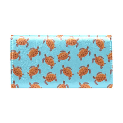 Brow Sea Turtle Print Pattern Women's Trifold Wallet