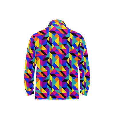 90s Colorful Pattern Print Design 1 Long Sleeve Polo Shirt For Men's