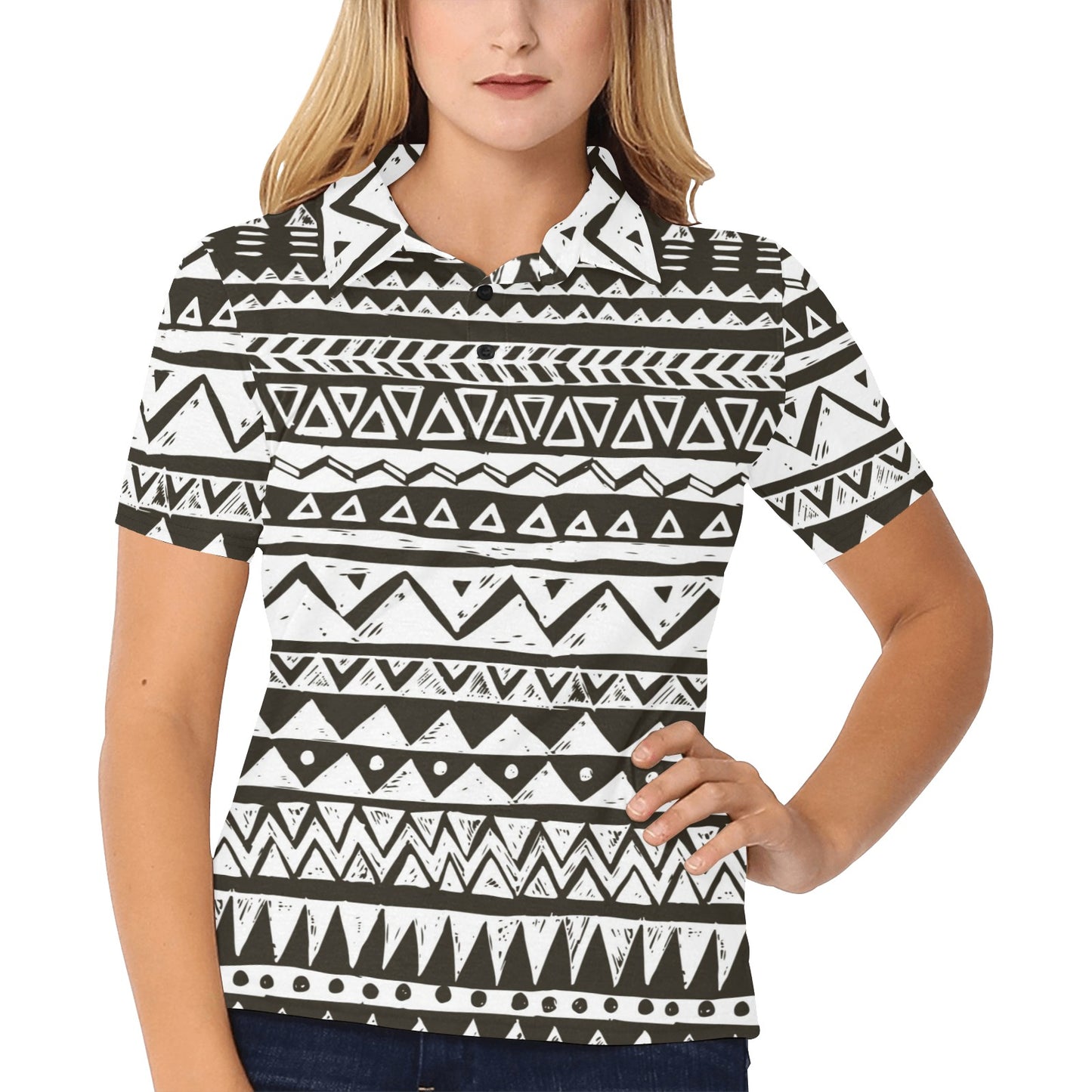 Hand draw Tribal Aztec Women's Polo Shirt