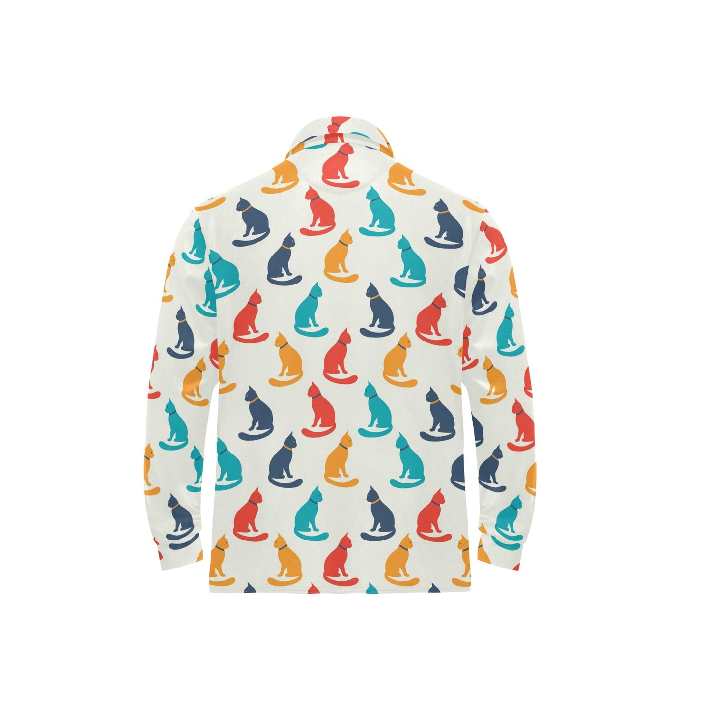 Cat Pattern Print Design 03 Long Sleeve Polo Shirt For Men's