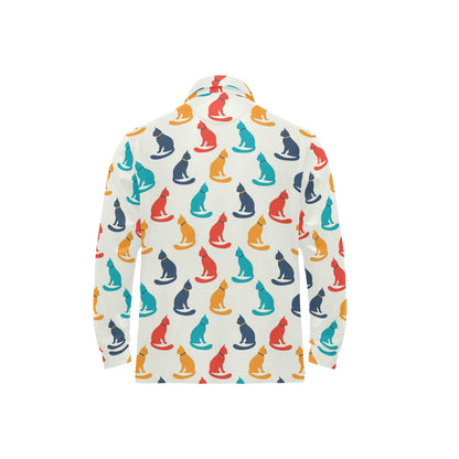 Cat Pattern Print Design 03 Long Sleeve Polo Shirt For Men's