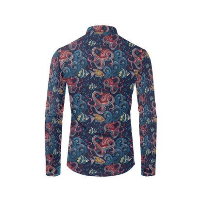 Underwater Giant Squid Print Design LKS302 Men's Long Sleeve Dress Shirt
