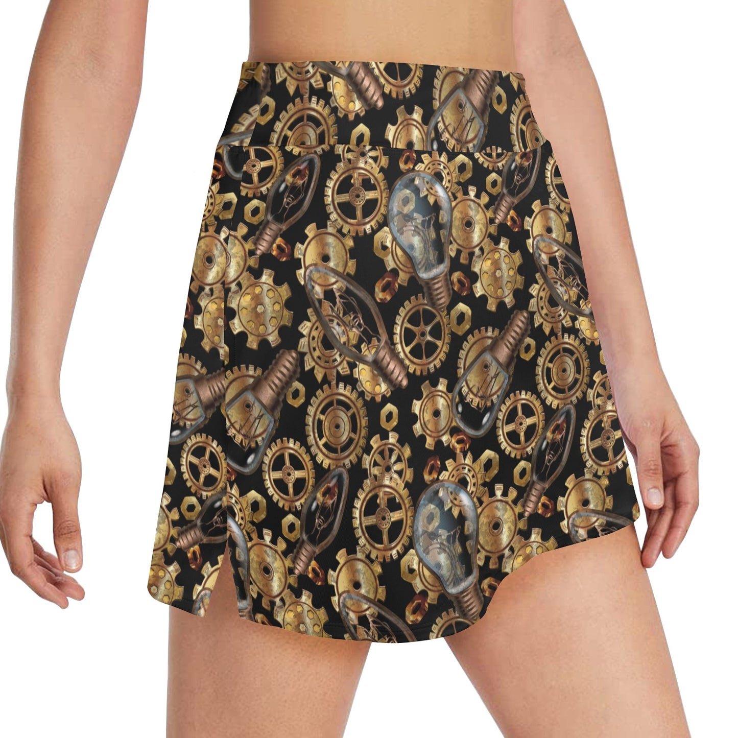 Steampunk Lightbulb Print Design LKS304 17" Golf & Pickleball Skort with Pockets