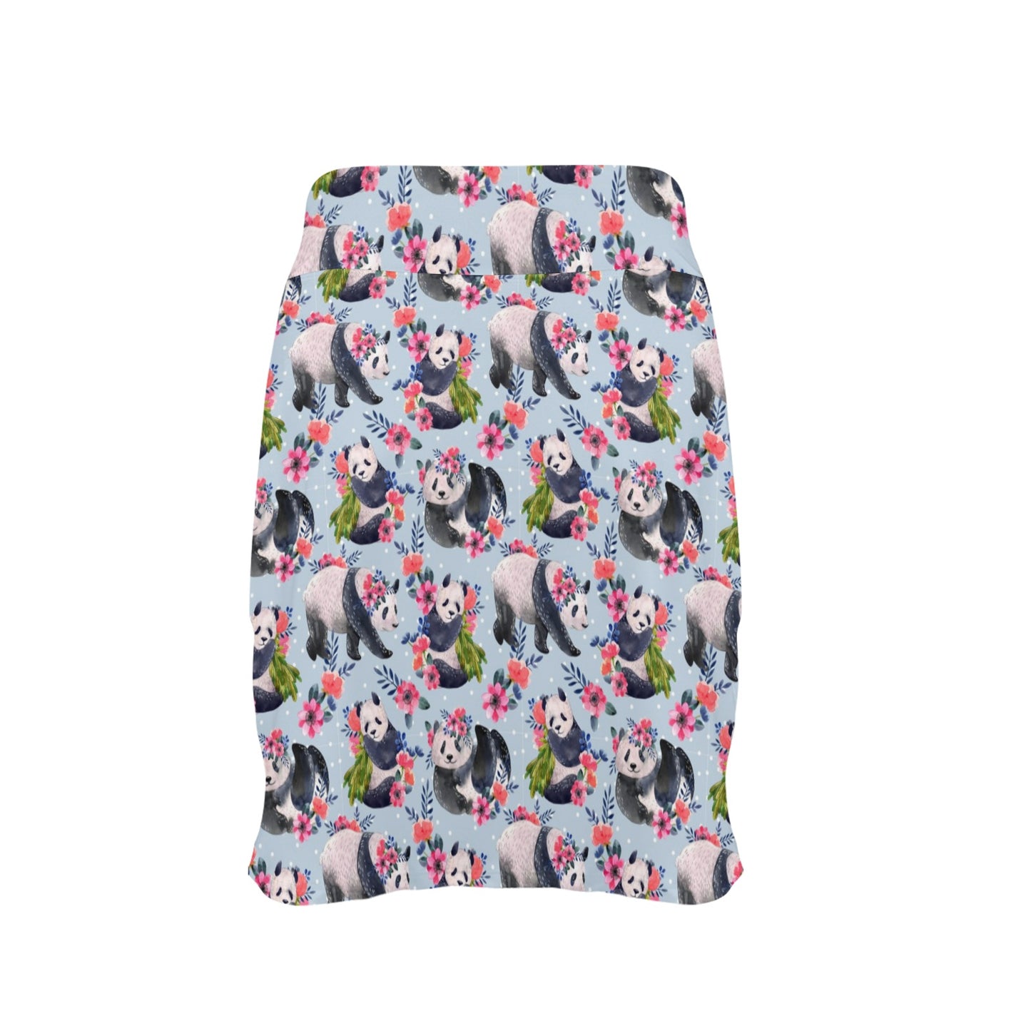 Panda Bear Flower Design Themed Print 17" Golf & Pickleball Skort with Pockets