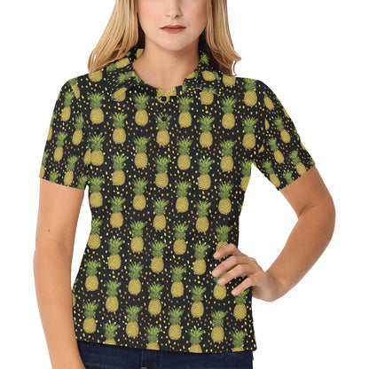Pineapple Gold Dot Themed Print Women's Polo Shirt