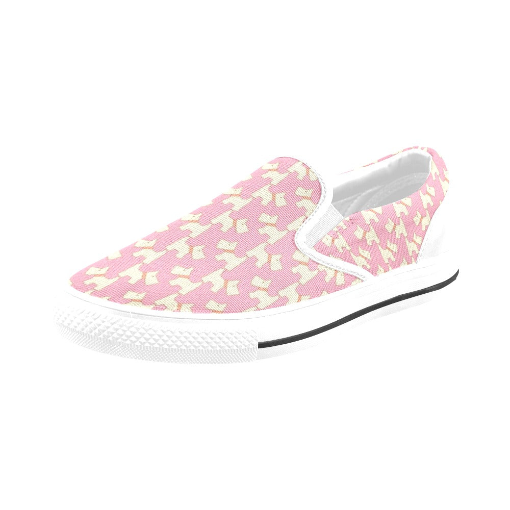 Scottish Terriers Print Design LKS306 White Slip Ons Canvas Women's Shoes