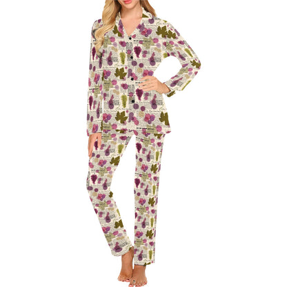 Wine Style Design Print Women's Long Pajama Set