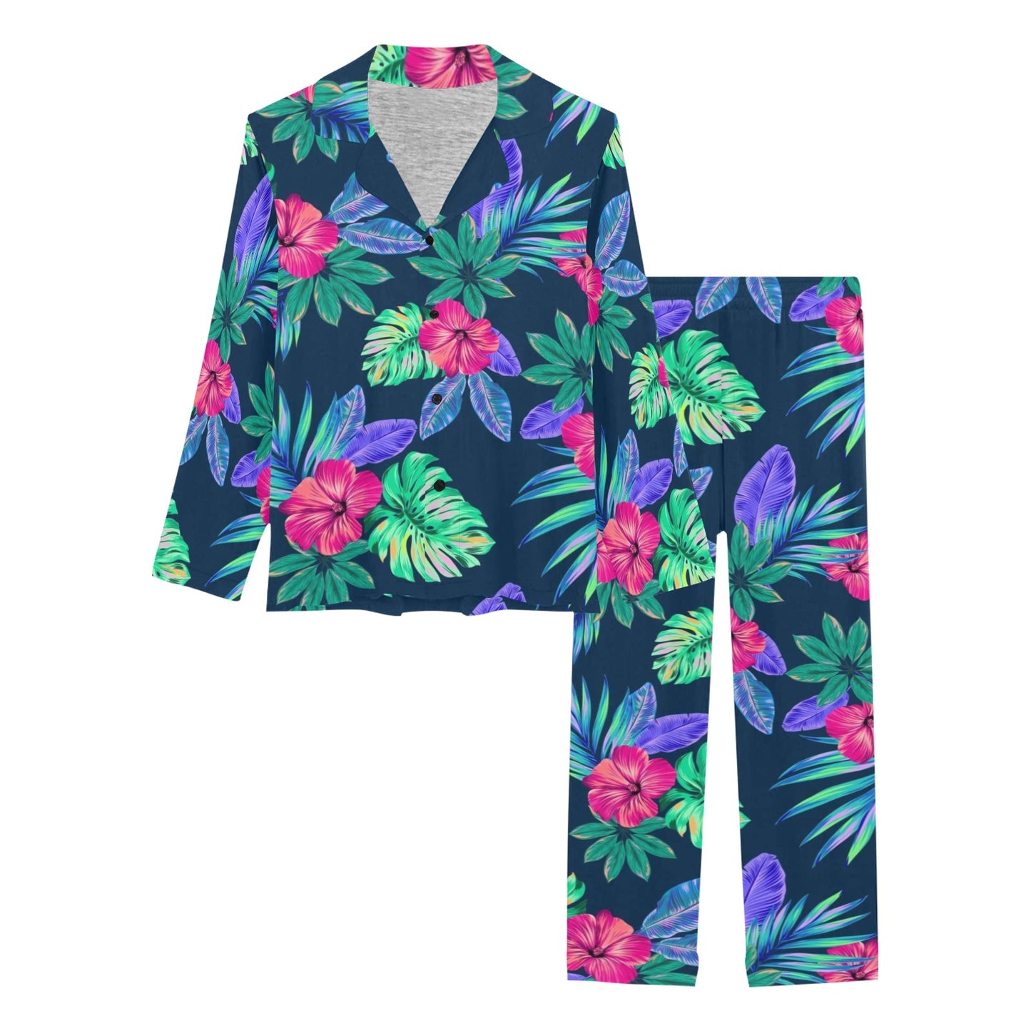 Tropical Flower Pattern Print Design TF09 Women's Long Pajama Set