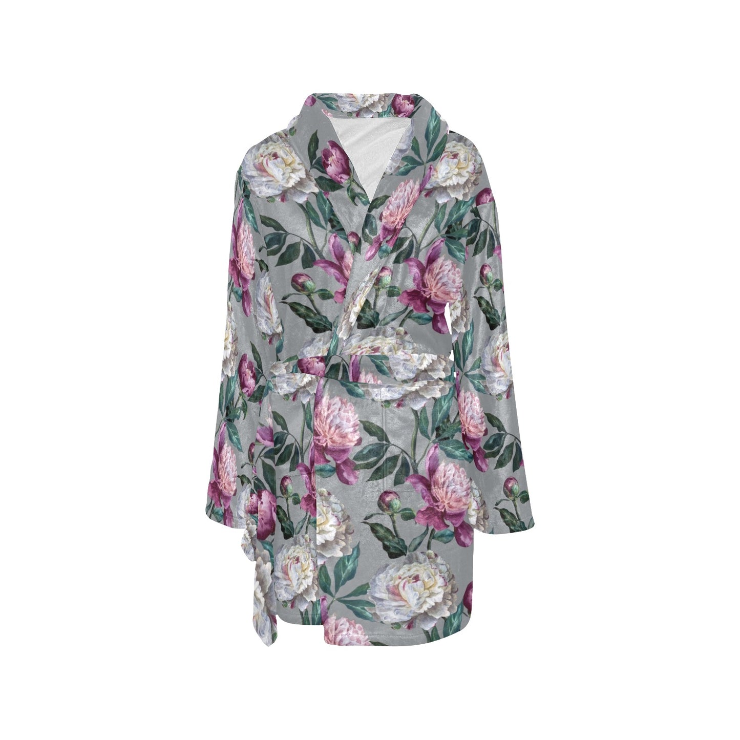 Peony Pattern Print Design PE01 Women's Fleece Robe