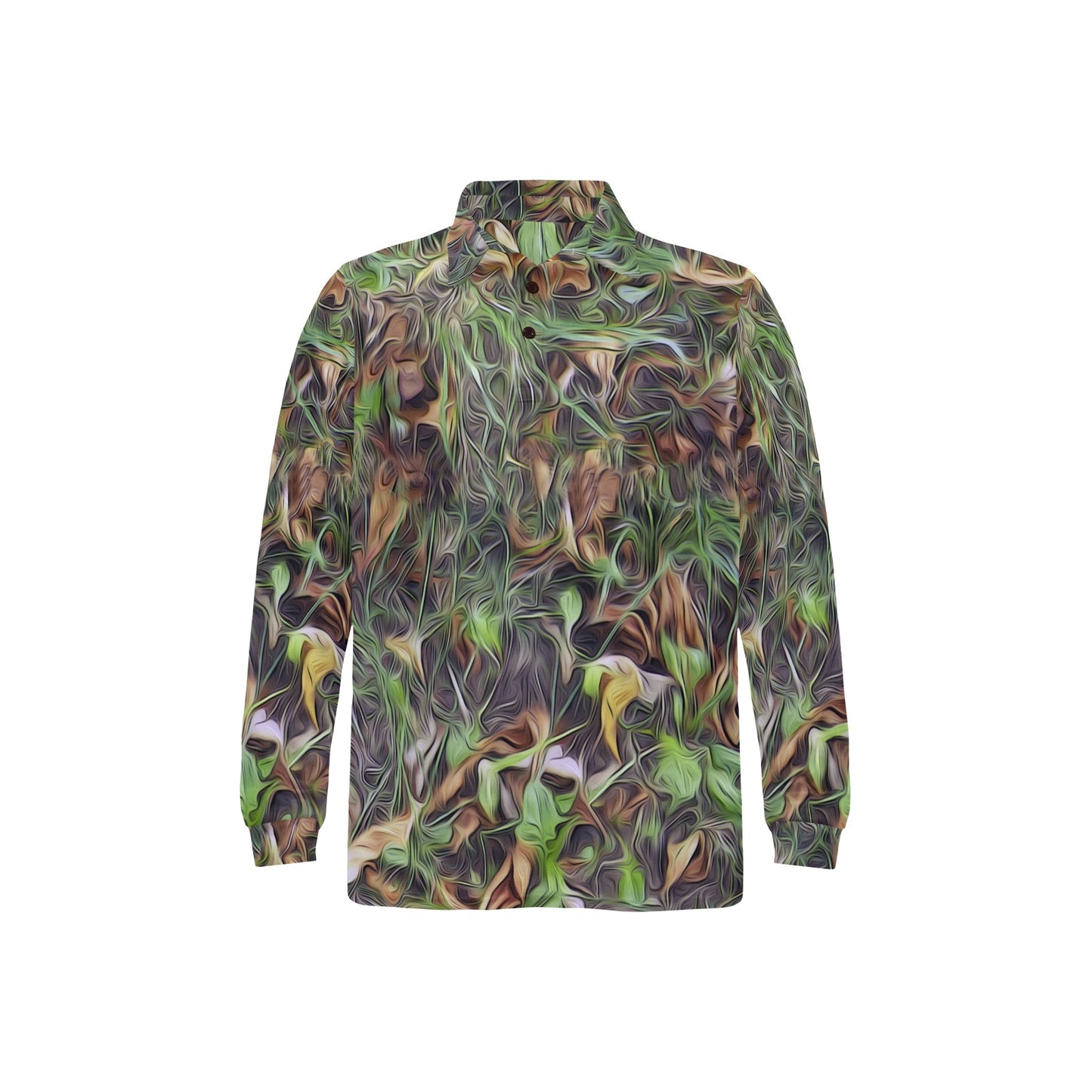 Camouflage Realistic Tree Print Long Sleeve Polo Shirt For Men's