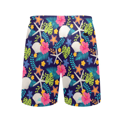 Beach Seashell Floral Theme Men's Swim Trunks Beach Shorts