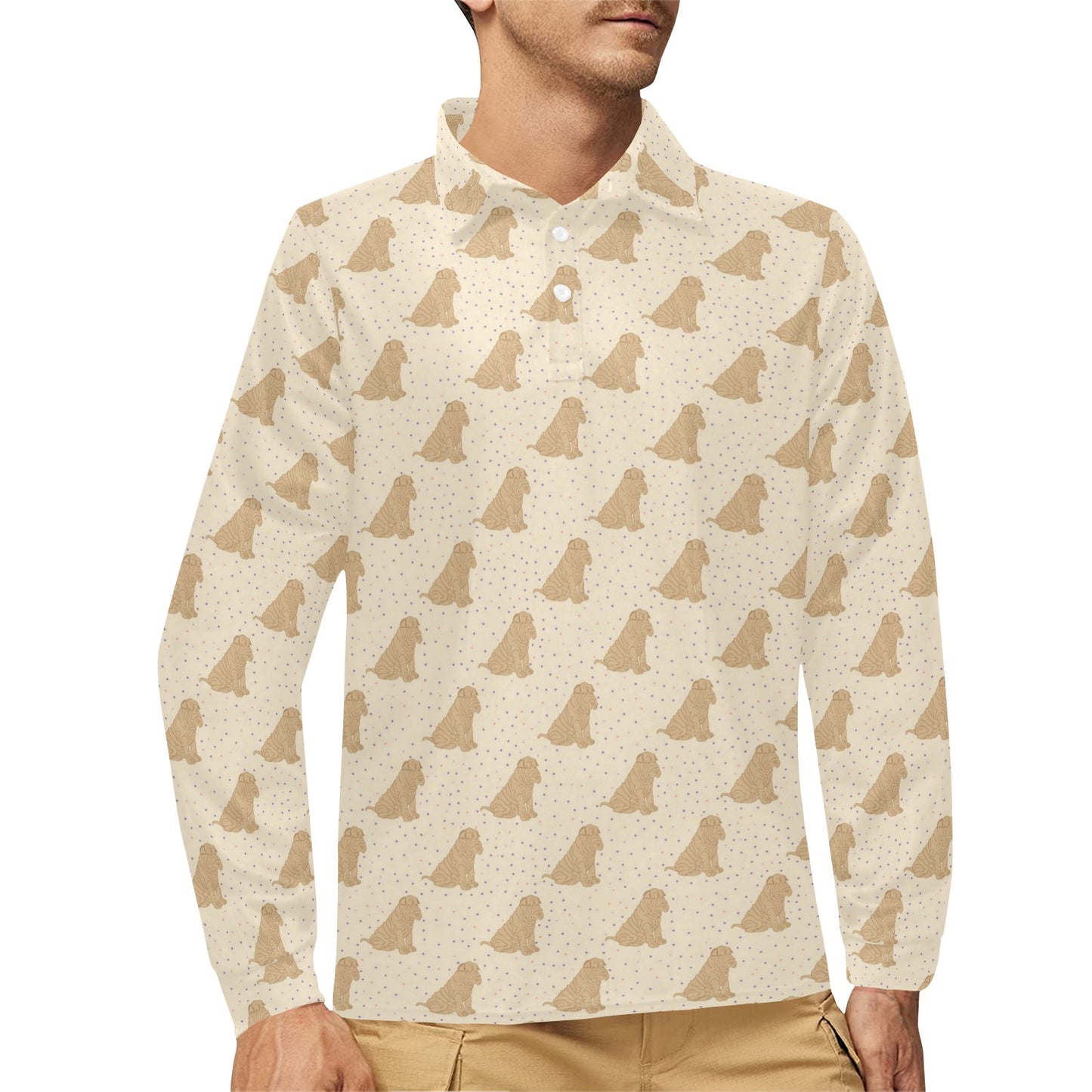 Chinese Shar Pei Pattern Print Design 01 Long Sleeve Polo Shirt For Men's