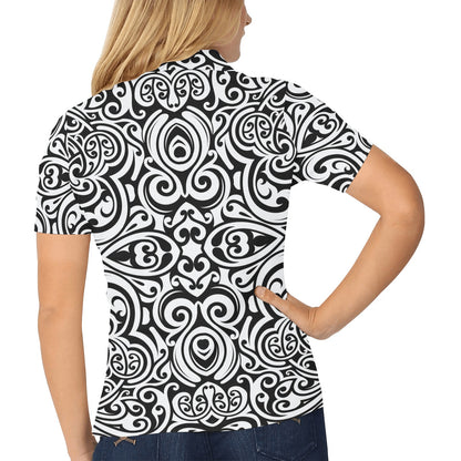 Polynesian Tattoo Pattern Women's Polo Shirt