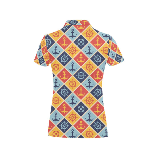 Nautical Pattern Design Themed Print Women's Polo Shirt