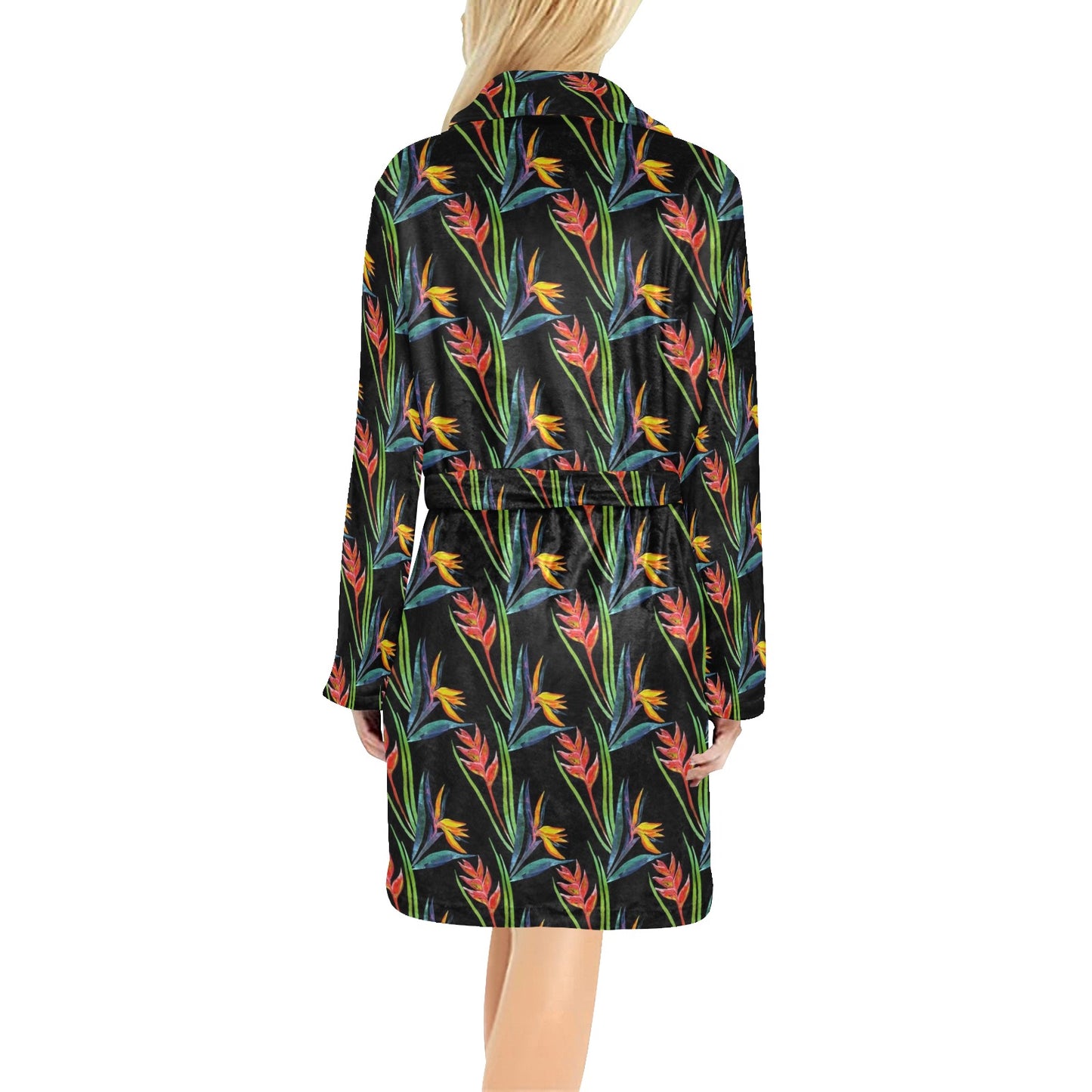 Heliconia Pattern Print Design HL04 Women's Fleece Robe