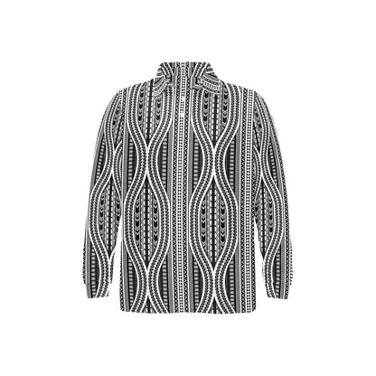 Polynesian Tribal Style Long Sleeve Polo Shirt For Men's