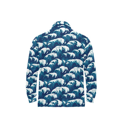 Ocean Wave Pattern Print Long Sleeve Polo Shirt For Men's