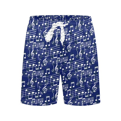 Music Note Blue Themed Print Men's Swim Trunks Beach Shorts