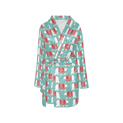 Polar Bear Pattern Print Design A04 Women's Fleece Robe
