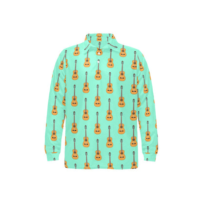 Acoustic Guitar Print Design LKS403 Long Sleeve Polo Shirt For Men's