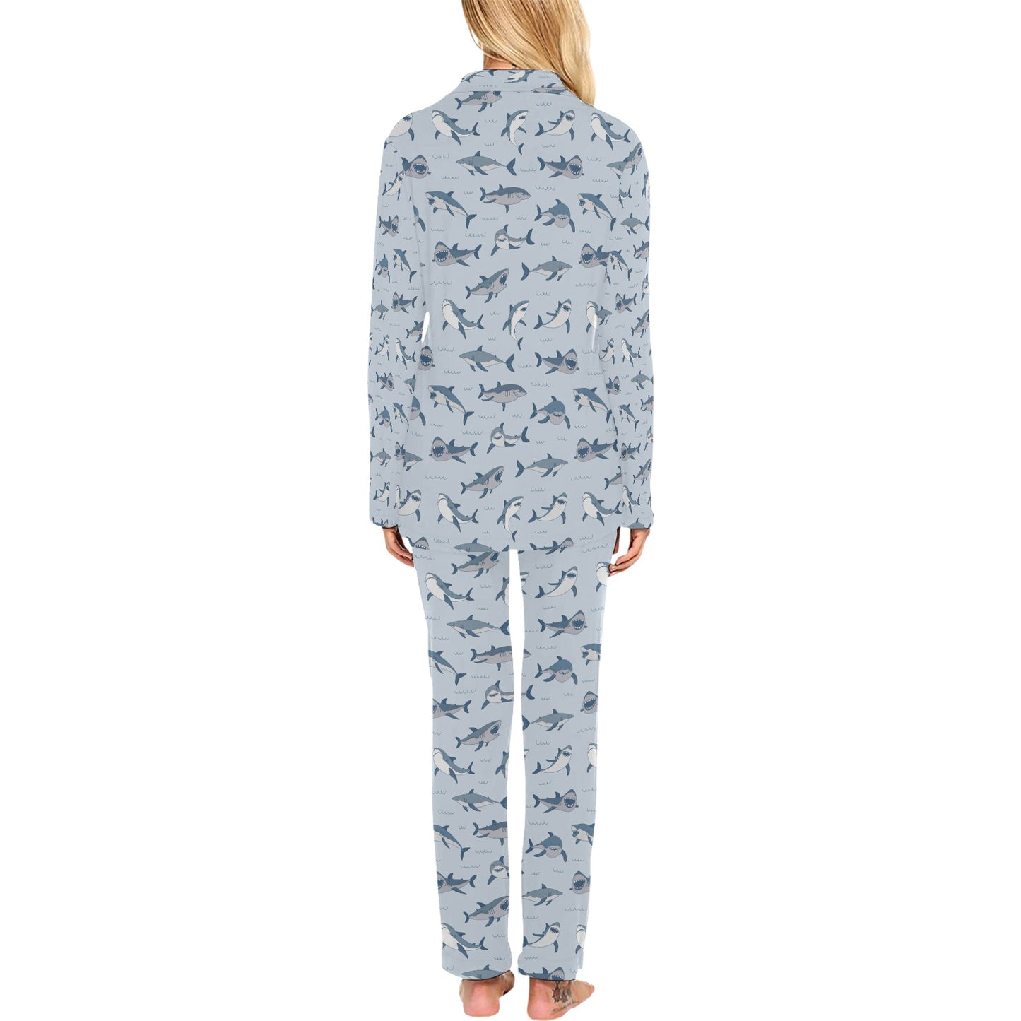Shark Print Design LKS304 Women's Long Pajama Set