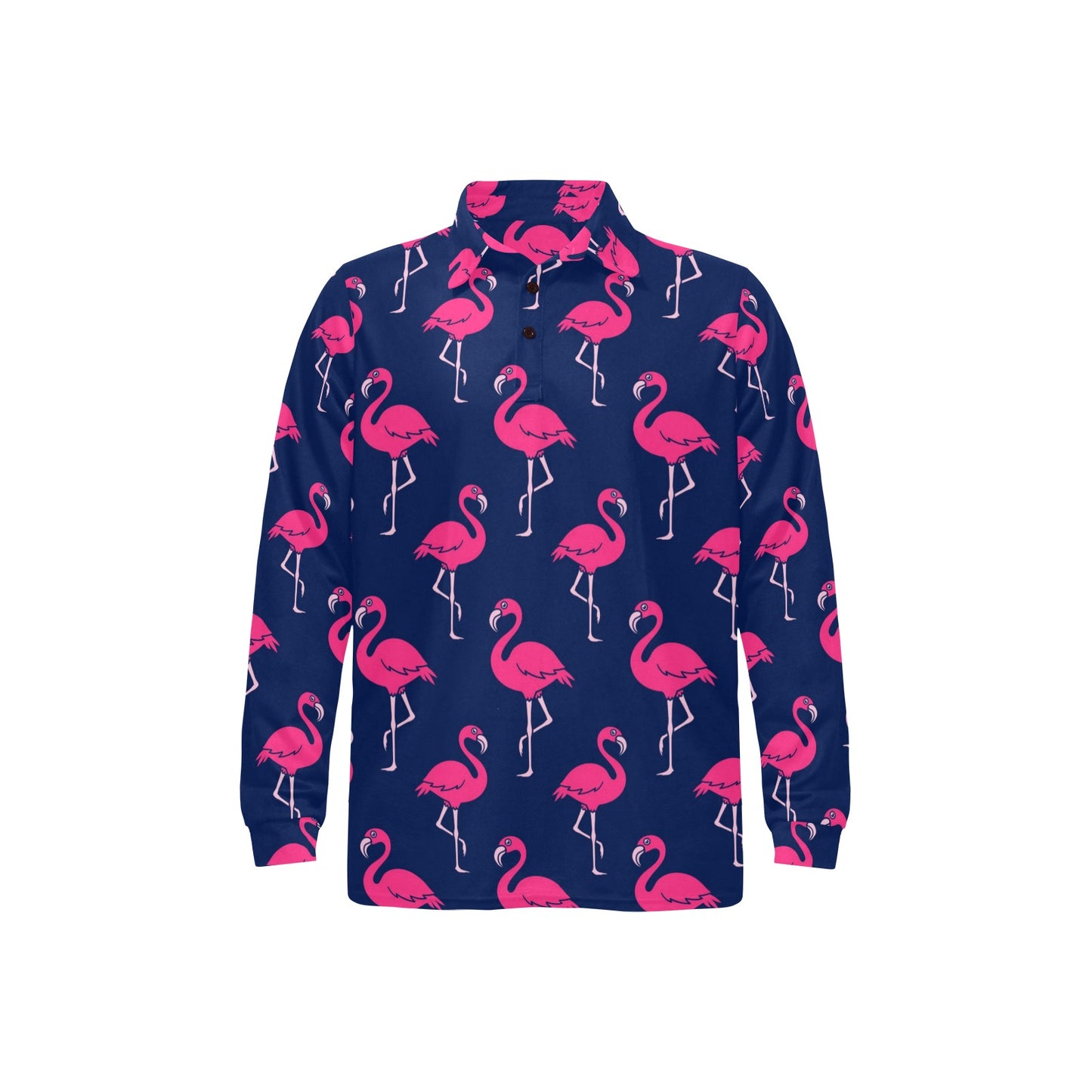 Pink Flamingo Pattern Long Sleeve Polo Shirt For Men's
