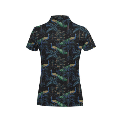 Rainforest Peacock Pattern Print Design A04 Women's Polo Shirt