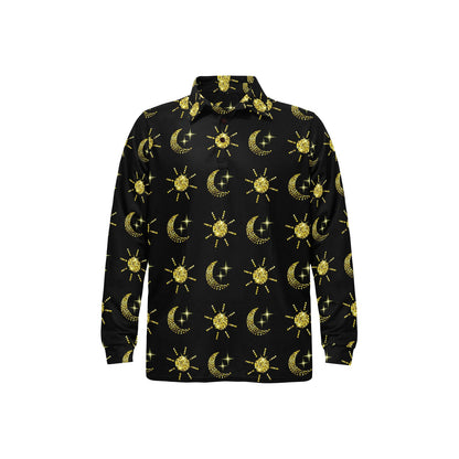 Sun Moon Print Design LKS304 Long Sleeve Polo Shirt For Men's